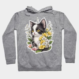 Cute black and white kitten in watercolour Hoodie